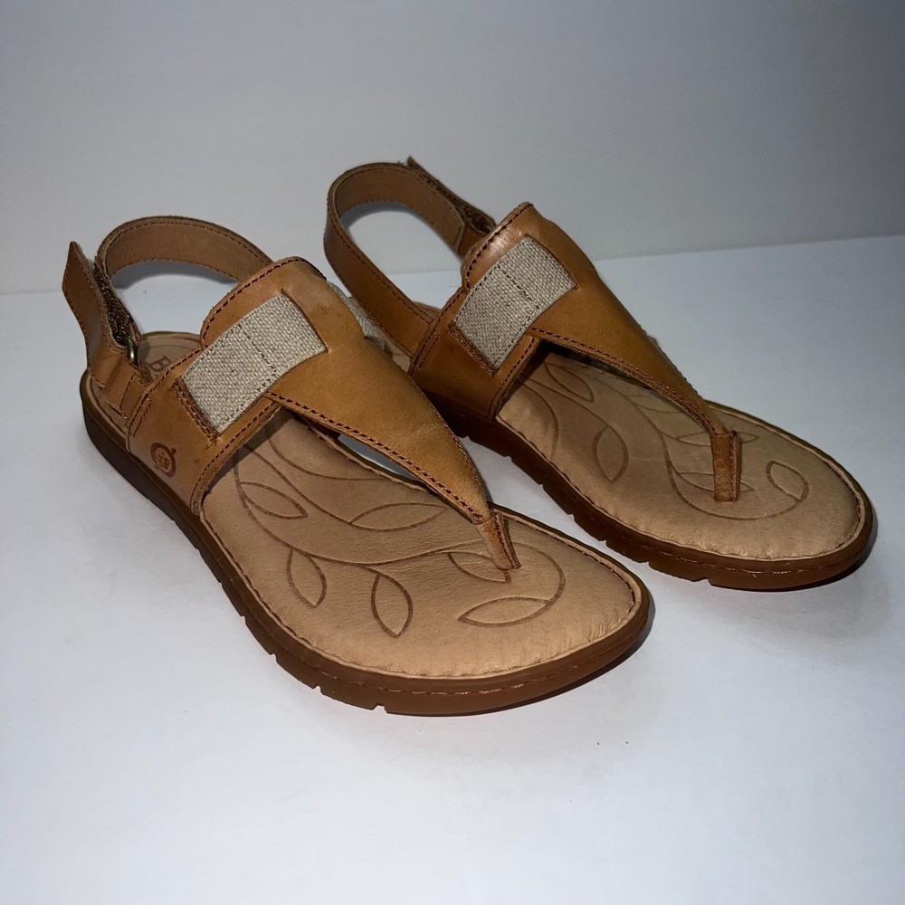 Born Sandals Womens Brown Leather Belluno Thong Slingback Flat Casual Size 7